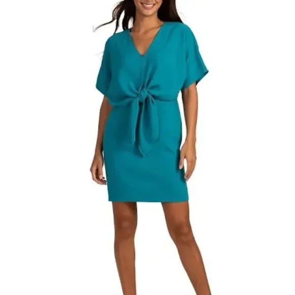 Trina Turk Argan Crepe Tie-Front Blouson Dress | Sz S, Bahia Blue NEW - Picture 4 of 4